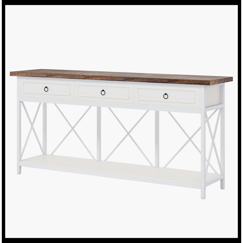 3-Drawer Console Table, 70.8" Sofa Foyer Table With Storage Shelf, White