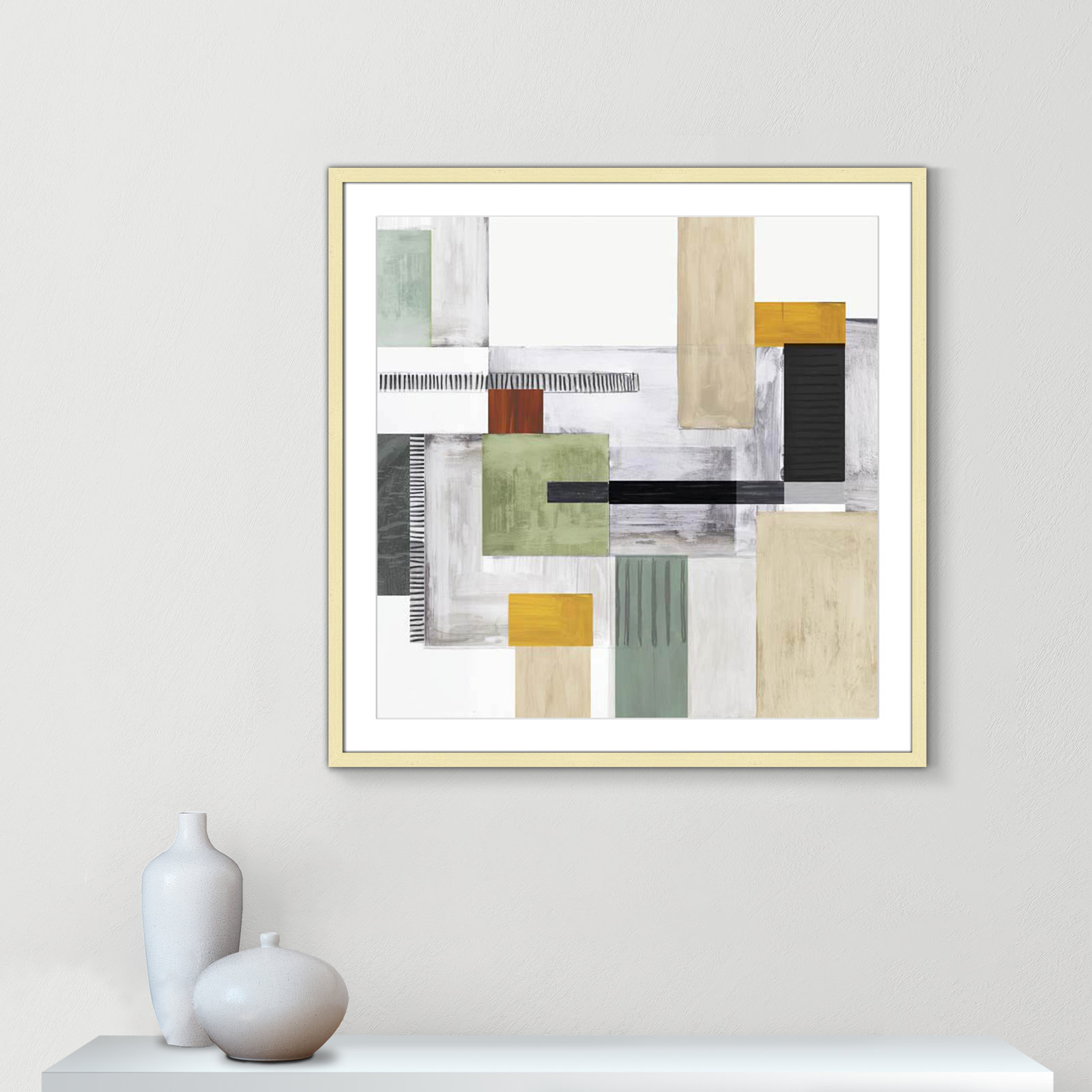 Playful Blocks Print, 32" H x 32" W x 0.75" D, Gold Box Framed