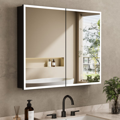 Tyrise 36''W x 32'' H LED Medicine Cabinet with Mirror, ETL Listed, Dimmable Lighting, Anti-Fog Defogger, Extra-Large Storage, Adjustable Shelves, Recessed or Surface Mount