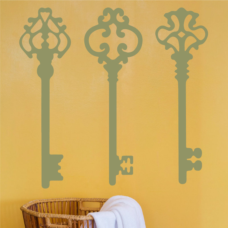 Décalcomanie murale clés squelettes, H 45 po x l 46 po x P 0,01 po, Olive