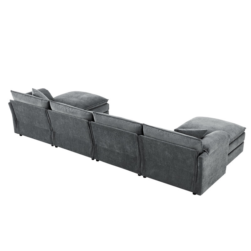 Chenille de 136 po en forme de U avec coussins doubles et repose-pieds mobiles, siège spacieux pour le salon modulaire 6, relaxant
