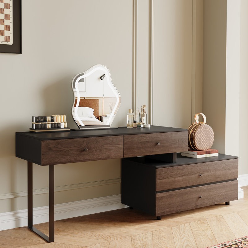 Carmavy Extendable Makeup Vanity Table Wooden Writing Desk with 4 Stroage Drawers