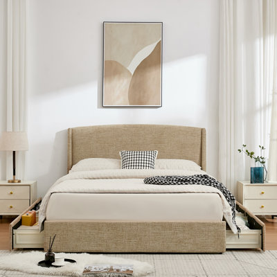 Braya Upholstered Platform Storage Bed With 4 Drawers,Light Brown,Full