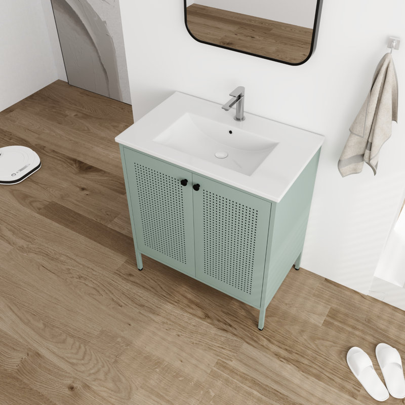 Meuble-lavabo simple 30 po avec comptoir en céramique, Vert