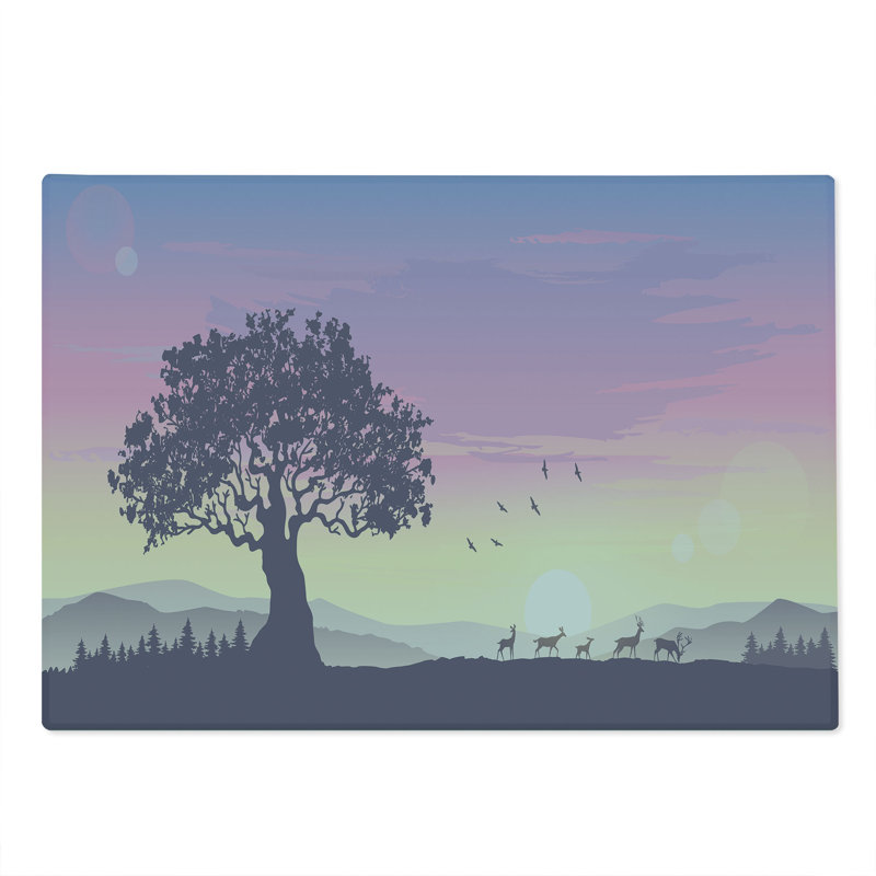 Ambesonne Tree Cutting Board Large Size Dreamlike View Big Tree Deer Multicolor
