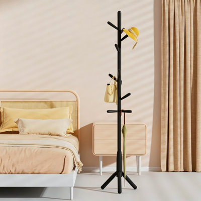 Rubberwood Freestanding 9 - Hook Coat Rack