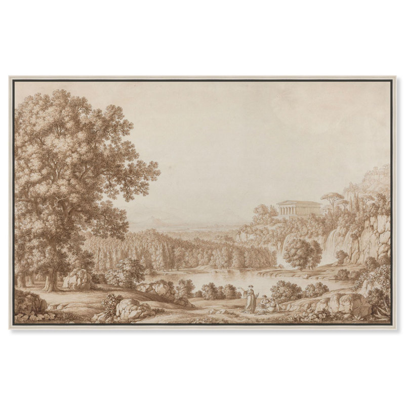 «Arcadian with Doric Temple», croquis classiques par Art Remedy, H 11 po x l 16 po, Cadre argenté