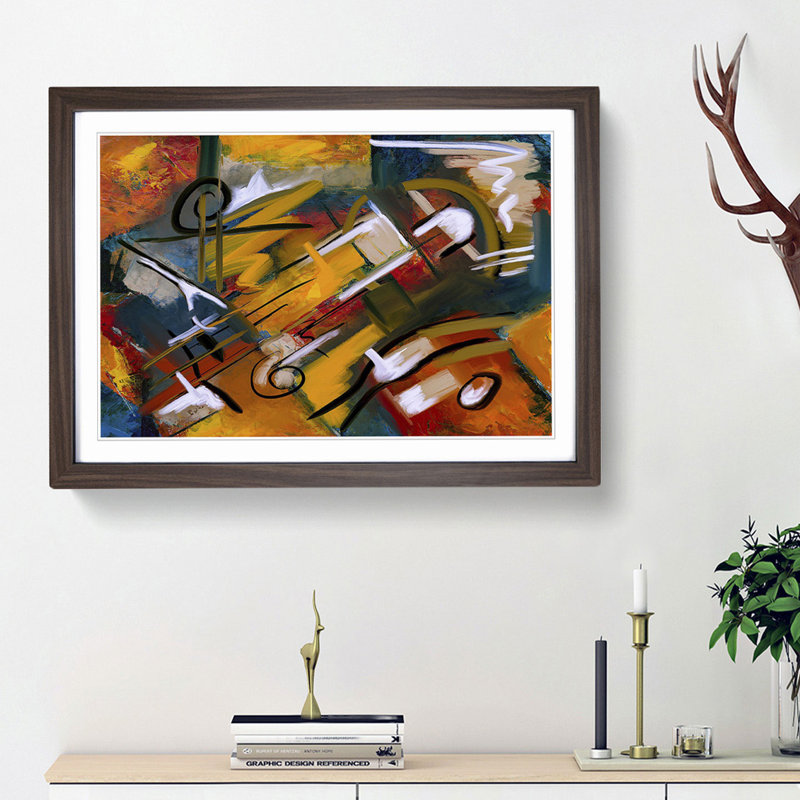 Abstract Art Painting Vol.172 by S.Johnson - Picture Frame Painting Print, 27cm H x 36cm W x 2cm D, Walnut Framed