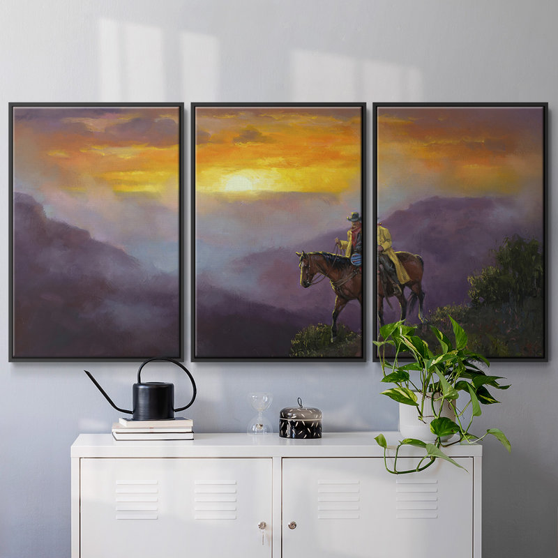 Brume matinale, 3 pièces, Cadre noir, H 24 po x l 48 po x P 2 po
