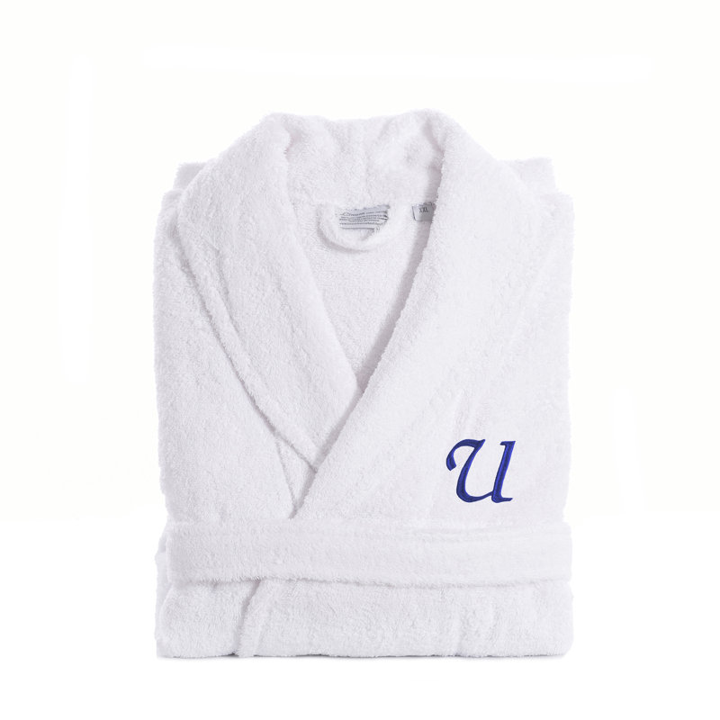 Peignoir personnalisé 100% coton éponge avec poches, Grand / Très grand, U, Bleu marine