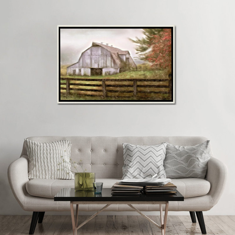 Rustic Barn - reproduction d'art mural , Blanc patiné, Impression encadrée sans passe-partout, H 32 po x l 48 po