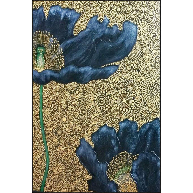 Tapis bleu tissé à motif floral lavable à la machine, Sous-tapis rectangulaire 3 pi 11 po x 5 pi 11 po i