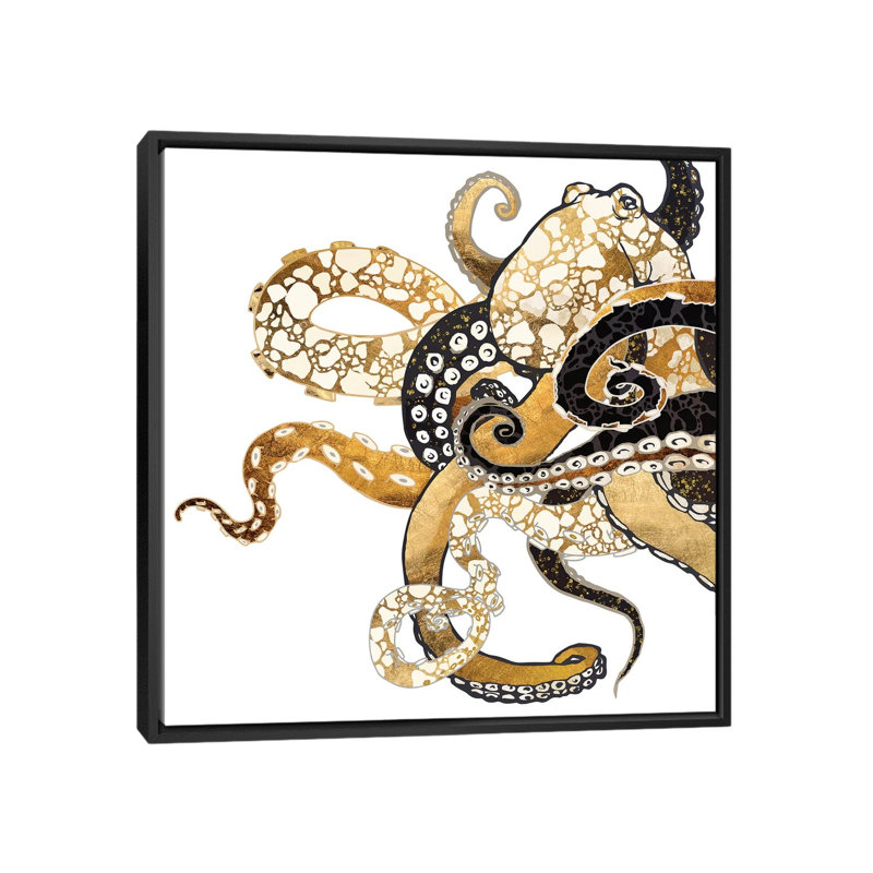 Pieuvre métallique - impression, Aucun mat, H 18 po x l 18 po x 1,5 po, Toile avec cadre noir