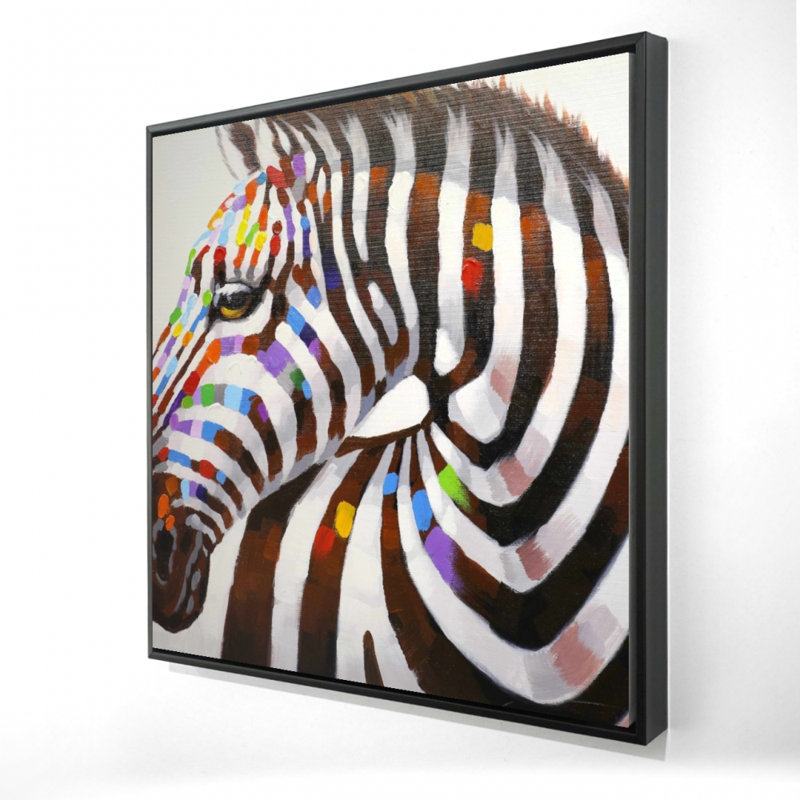 Toile encadrée zébrée colorée | Art animalier, H 37,25 po x l 37,25 po