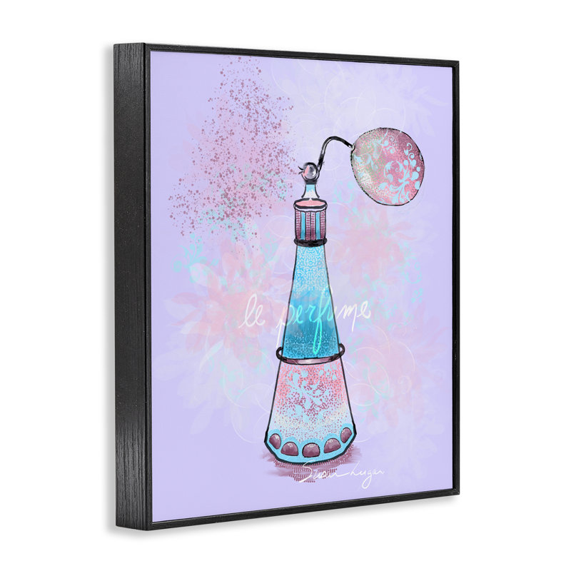 Le Parfum sur giclée encadrée mauve, design par Susan Lugar, H 14 po x l 11 po, Giclée encadrée noir minuit