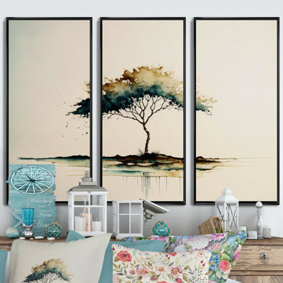 «Lonely Green Watercolor Tree II», impression sur toile 3 pièces