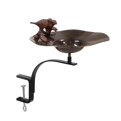 Antiqued Birdbath w/ Birds with Rail Mount Bracket