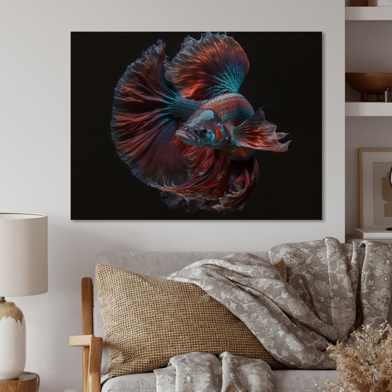 Watett - Magnifique Bettafish dans les tons de bleu et de mauve IV - Imprimé, L 32 po x H 16 po x P 1 po, Bois