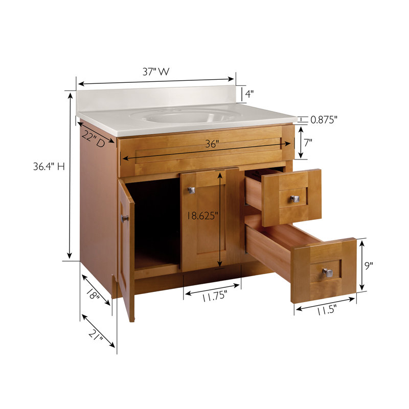 Modern Birch 37" Bathroom Vanity with White Marble Top