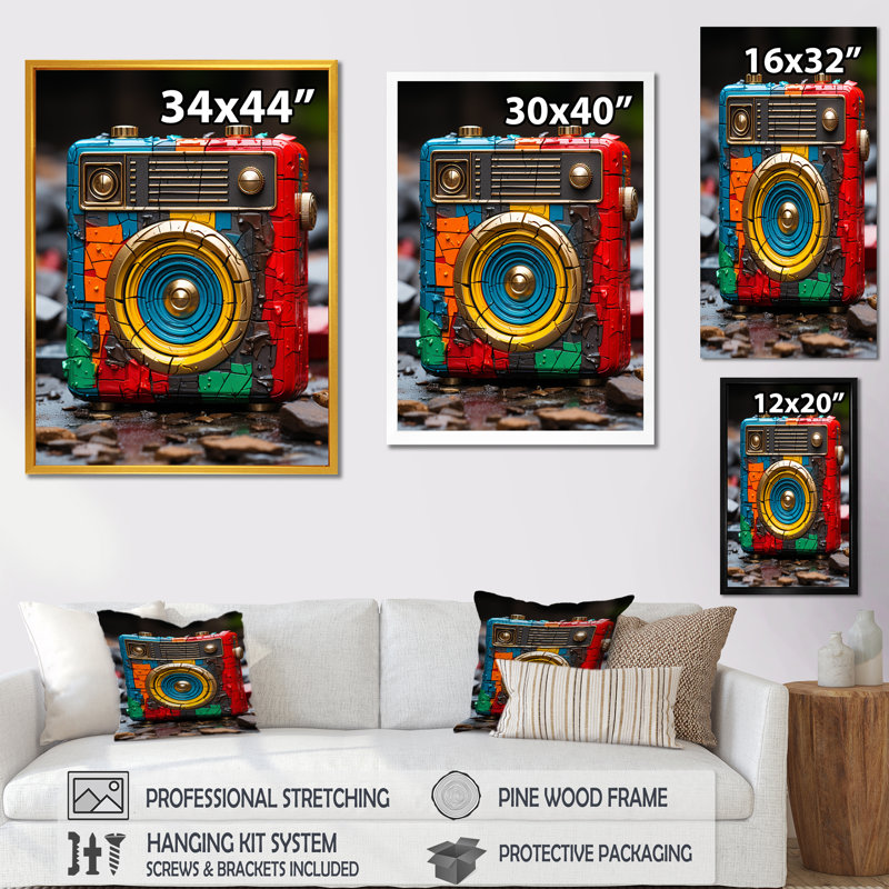 «Yellow and Red Classic Jukebox Beats» - Art mural Jukebox, H 32 po x l 24 po x P 1 po, Toile tendue
