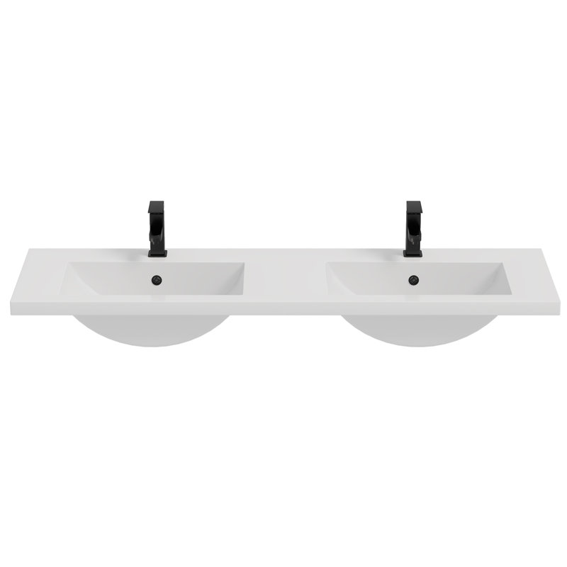 Lavabo de salle de bain 60 po avec lavabo intégré 60 po avec 2 robinets à un trou, trop-plein, bonde escamotable
