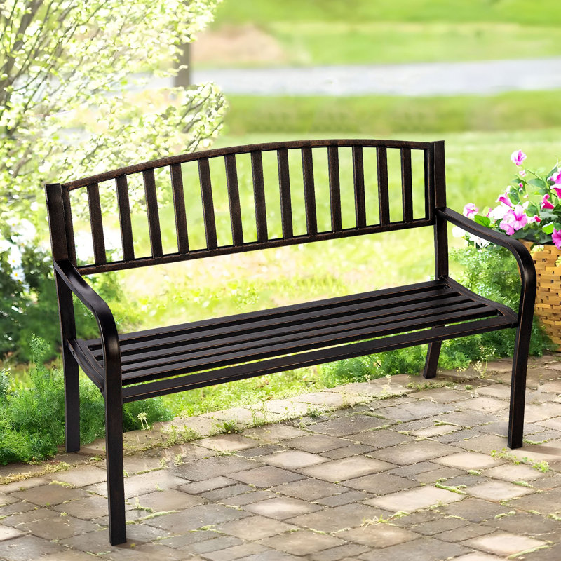 Banc d'extérieur en métal Laurina, Bronze antique