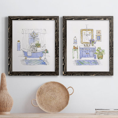 " Sketchy Bath I " 2 - Pieces Painting Print