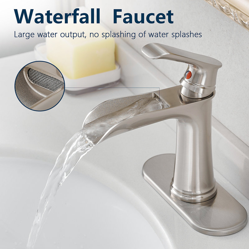 Sink Faucet With Deck Plate Waterfall With Pop Up Drain And Supply Lines Bathroom Faucets For Sink 1 Hole One Handle Faucets Vanity Bath Mixer Tap