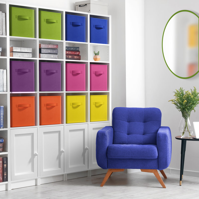 Sorbus 13-inch Storage Bins - Collapsible Fabric Storage Cubes with Handles, 12 Pack - Bright Rainbow, 13" H x 13" W x 13" D