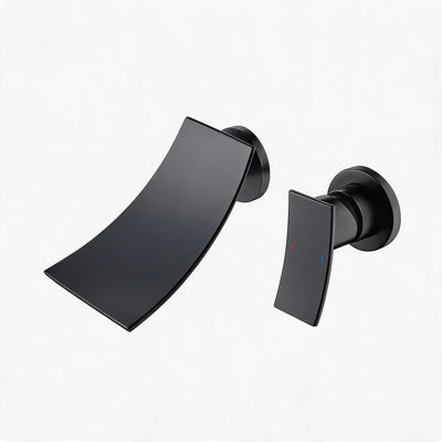 Robinet de lavabo de salle de bain mural en laiton noir mat avec bec cascade