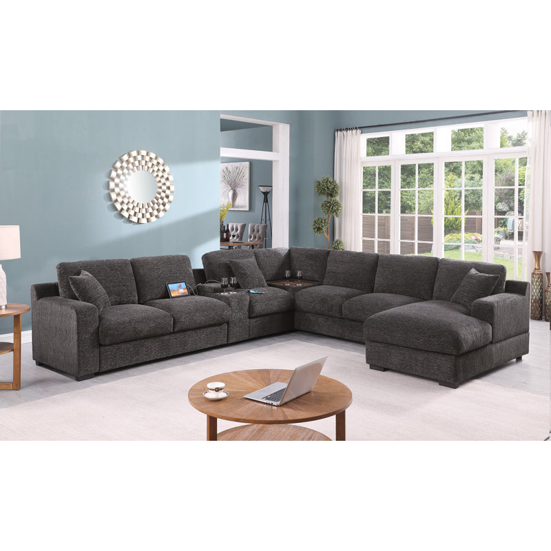 Devendra Upholstered Corner Sectional, Gray Chenille