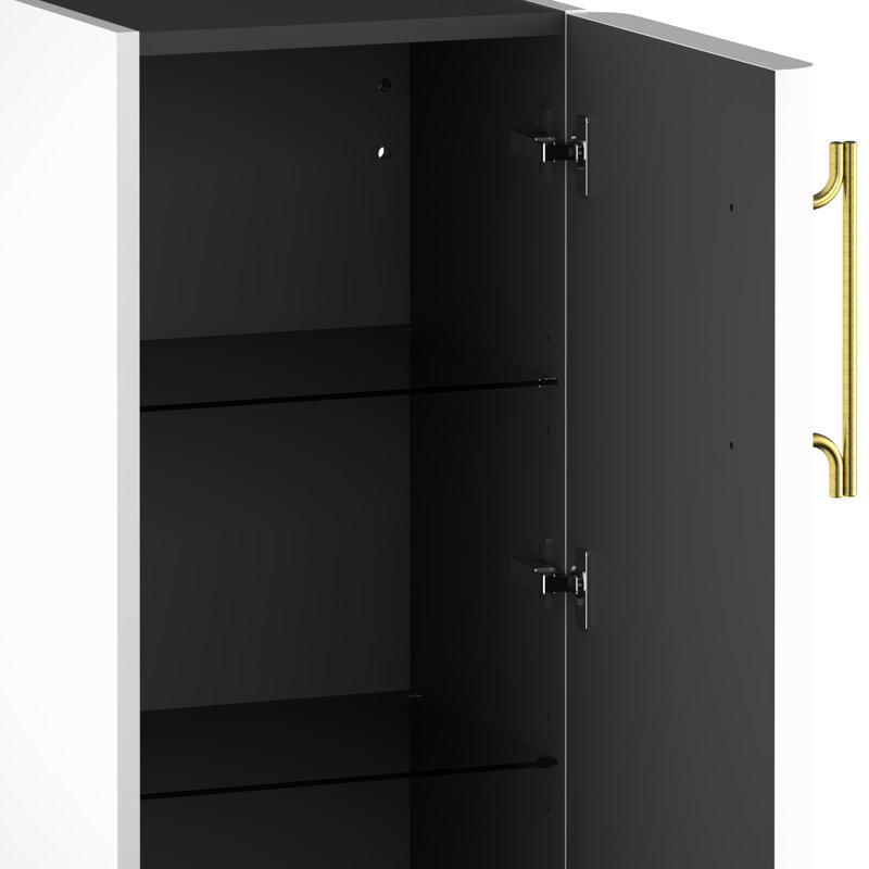 Ashauria Wall Bathroom Cabinet, Premium White Supermatt/Gold, Right