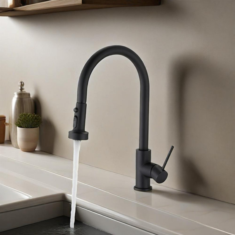 Pull Down Kitchen Faucet With Sprayer, Matte Black