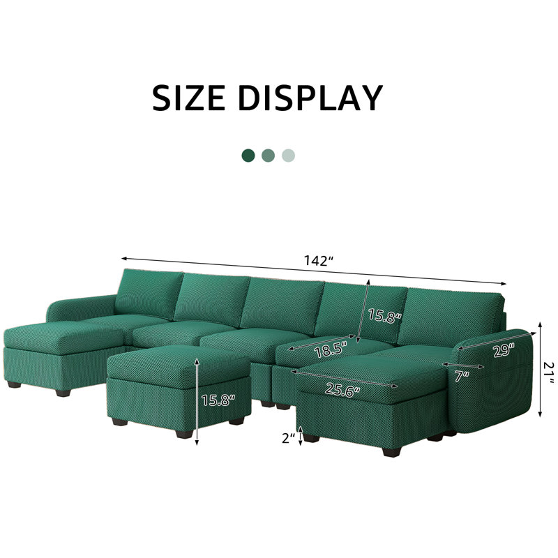 Canapé modulaire 8 pièces Jazabell, Bleu-vert