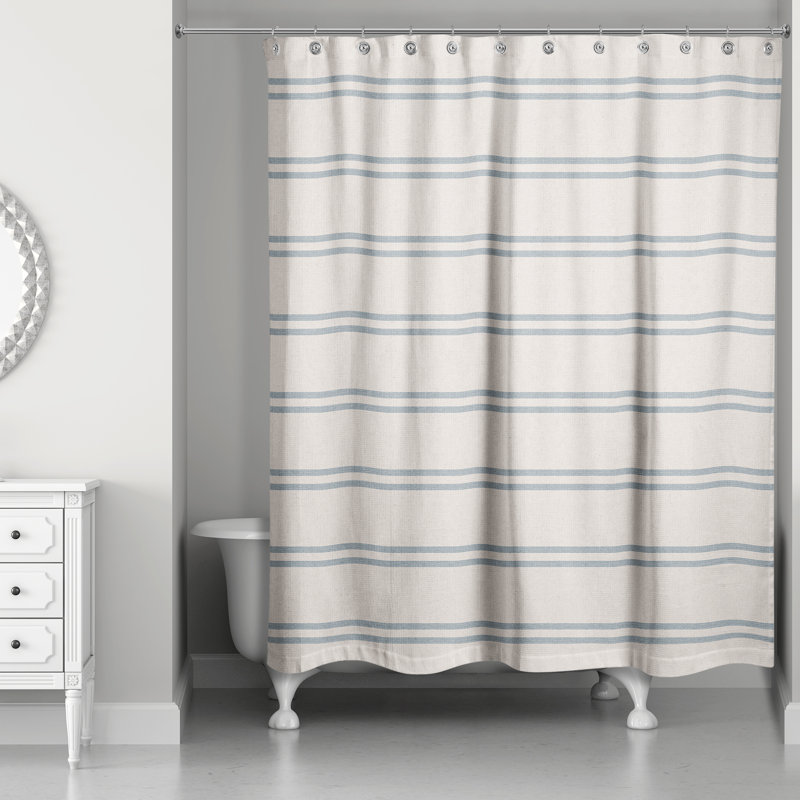 Rideau de douche rayé simple, Bleu / rosé
