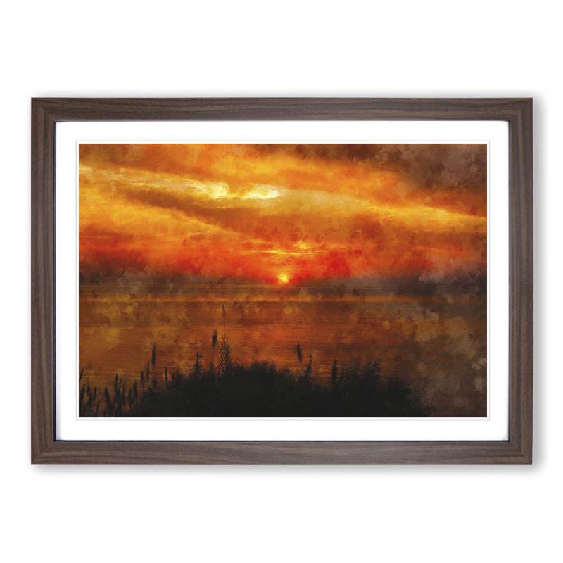 The Orange Sunset - Framed Print, 48cm H x 65cm W x 2cm D, Walnut Framed