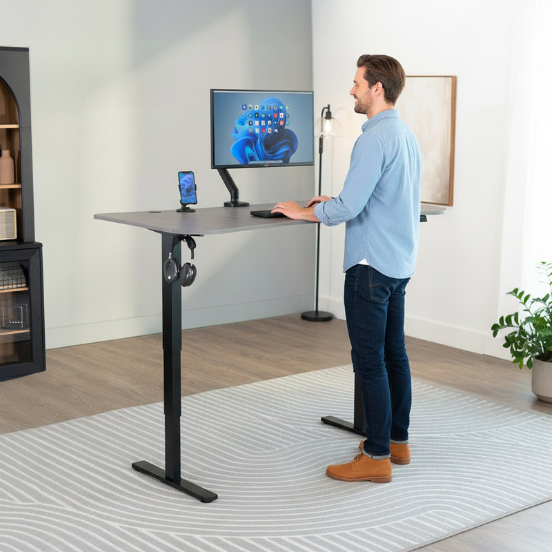 Vivo 63” X 32” Electric Height Adjustable Stand Up Desk, Dark Gray, Black