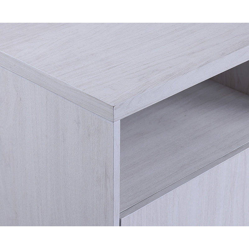 Console de meuble télé avec chauffage, lumière DEL, tablettes ouvertes pour téléviseur de 65 po ou moins, Blanc/noyer