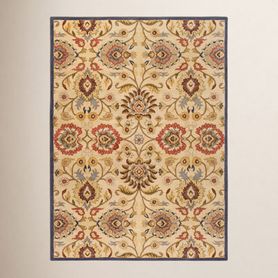 Arden Ivory Denim Red Hand-Tufted Wool Floral Rug
