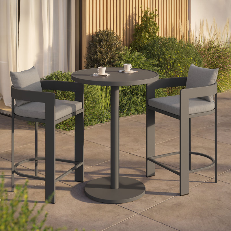 Tahoe 3-Piece Outdoor Aluminum Bar Set In Gray, Gray