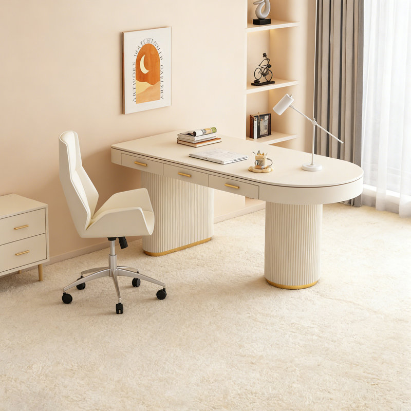 Bureau blanc crème en pierre frittée, Droite, H 29,53 po x l 78,74 po x P 27,56 po