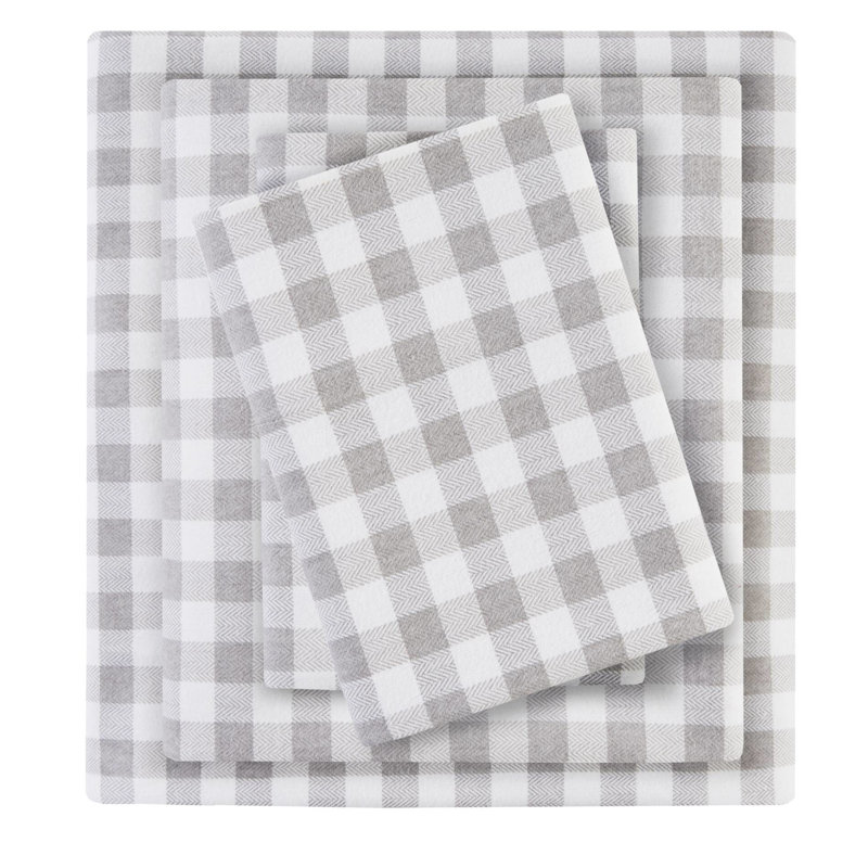 Très grand drap imprimé, carreaux gris à chevrons, 4 pièces 100% flanelle de coton, douillet avec drap plat, 2 taies d'oreiller ajustées, flanelle douce et douillette, variété d'imprimés,