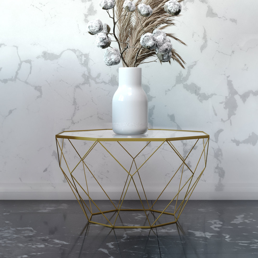 Ryan-Lee Modern Octagonal Side Table – Clear Tempered Glass Top with Geometric Metal Base Drum Table, Lightweight Accent Table for Living Room or Office Orren Ellis Table Base 