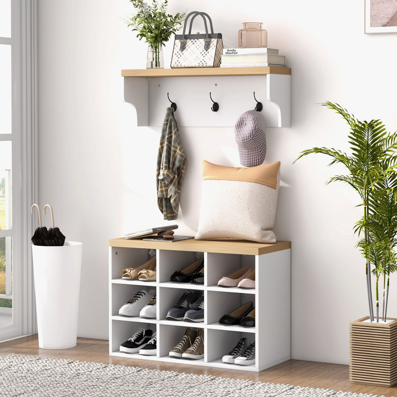 Armoire de rangement, rangement pour chaussures, ensemble de portemanteaux 2 en 1, support pour 9 paires avec portemanteau