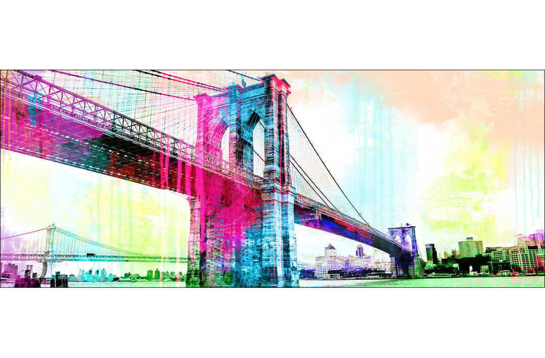 Brooklyn Bridge in Farben - Druck auf Floatglas