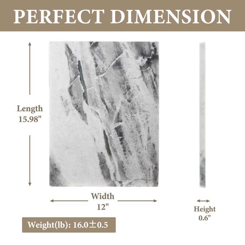 Natural Stone Cutting Board, 16 x 12 in Large Kitchen Prep Board, Rhino Grey