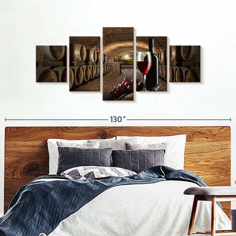 Ensemble de vinerie sur toile 5 pièces, H 92 po x l 42 po x P 1,25 po