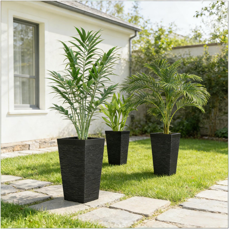 Modern Design Stackable Tapered Planters,Set Of 3 Outdoor Planters, Black