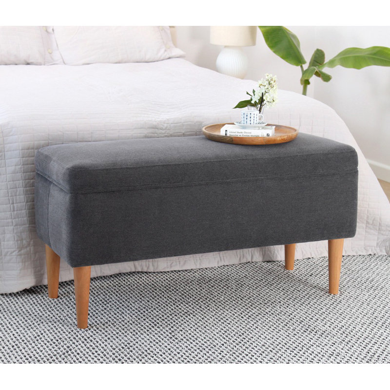 Pouf élégant avec pieds en bois de hêtre, gris, 39,4 po x 19,7 po x 16,9 po | Housse 50% coton / 50% lin, éponge orthopédique de 35 pouces d'épaisseur 2,4 pouces | Parfait pour le salon, la chambre à coucher et les espaces confortables