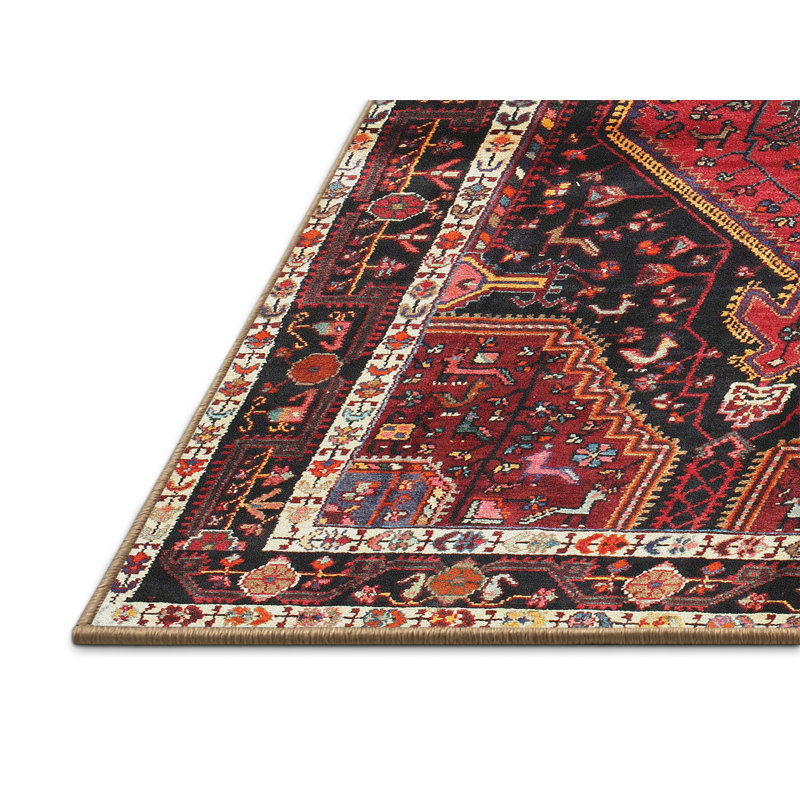 Tapis traditionnel rouge / noir, Rectangle 8 pi x 10 pi